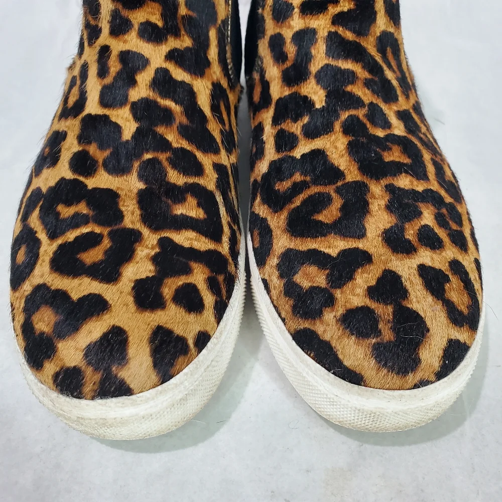 SAM EDELMAN MARGOT High Top Slip On Sneaker Shoe Dyed Real Cow Fur Leopard Print - Picture 3 of 14